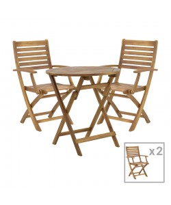 Τραπεζαρία Gorpo-Carpuva pakoworld σετ 3τεμ πτυσσόμενο φυσικό μασίφ ξύλο ακακίας Φ70x74εκ