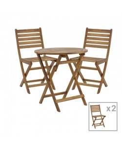 Τραπεζαρία Fatel-Carpuva pakoworld σετ 3τεμ πτυσσόμενο φυσικό μασίφ ξύλο ακακίας Φ70x74εκ