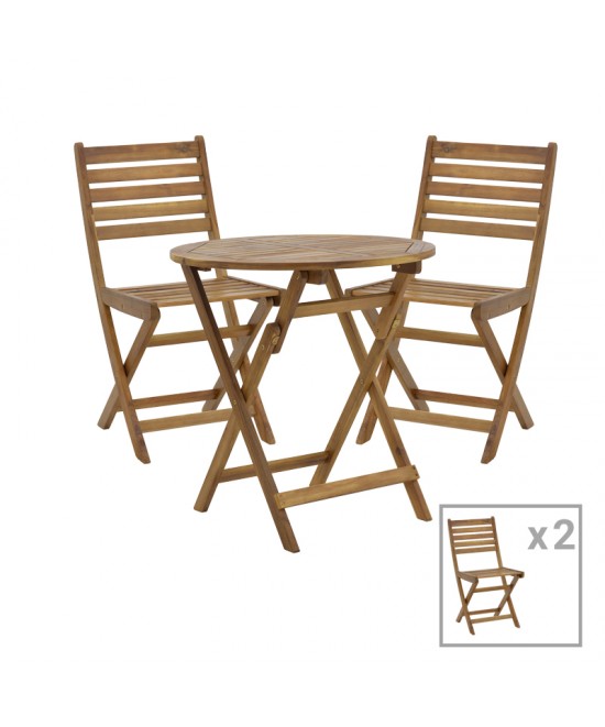 Τραπεζαρία Fatel-Carpuva pakoworld σετ 3τεμ πτυσσόμενο φυσικό μασίφ ξύλο ακακίας Φ70x74εκ