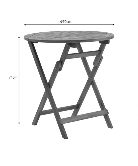 Τραπεζαρία Fatel-Carpuva pakoworld σετ 3τεμ πτυσσόμενο φυσικό μασίφ ξύλο ακακίας Φ70x74εκ