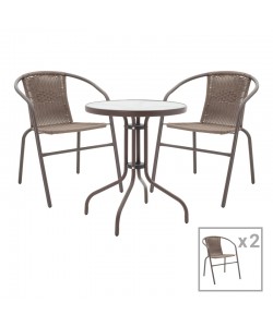 Tραπεζαρία Obbi-Watson pakoworld σετ 3τεμ καφέ μέταλλο-pe 60x60x70εκ