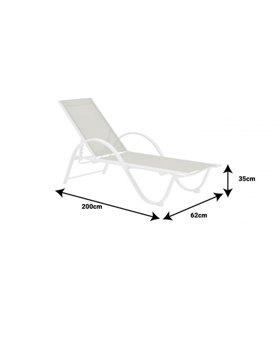 Ξαπλώστρα με μπράτσα Attain pakoworld λευκό αλουμίνιο και textilene σε μπεζ απόχρωση 200x62x35εκ