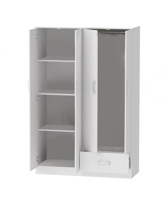 Ντουλάπα ρούχων τετράφυλλη Karter pakoworld λευκό μελαμίνης 121x48x180εκ