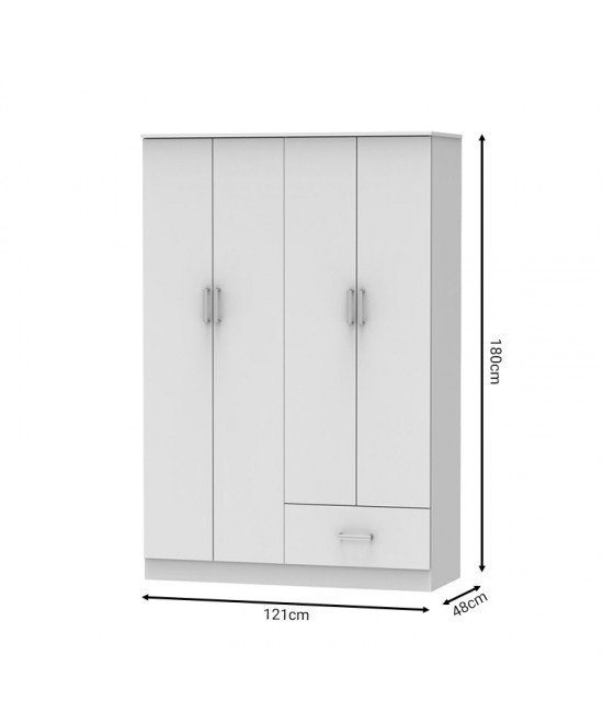 Ντουλάπα ρούχων τετράφυλλη Karter pakoworld λευκό μελαμίνης 121x48x180εκ