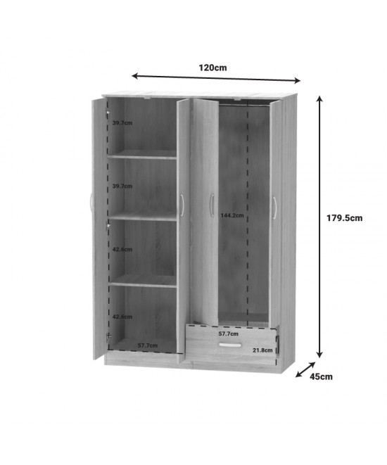 Ντουλάπα ρούχων τετράφυλλη Karter pakoworld λευκό μελαμίνης 121x48x180εκ