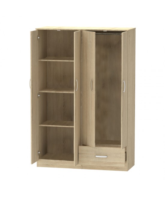 Ντουλάπα ρούχων τετράφυλλη Karter pakoworld sonoma μελαμίνης 121x48x180εκ