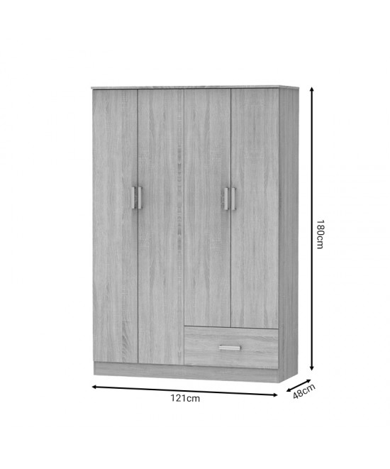 Ντουλάπα ρούχων τετράφυλλη Karter pakoworld sonoma μελαμίνης 121x48x180εκ