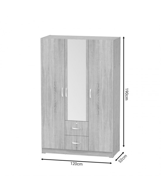 Ντουλάπα ρούχων τρίφυλλη Dillion pakoworld sonoma μελαμίνης 120x52x190εκ