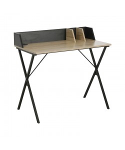 Γραφείο εργασίας Zervan pakoworld μελαμίνη σε φυσική-μαύρη απόχρωση 90x50x85εκ