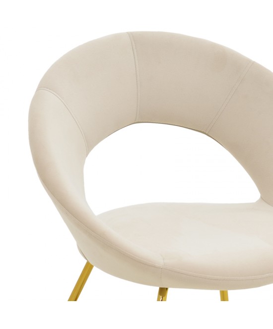 Καρέκλα Valentina pakoworld μπεζ βελούδο-χρυσό πόδι 65x60x82εκ
