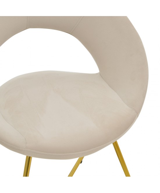Καρέκλα Valentina pakoworld μπεζ βελούδο-χρυσό πόδι 65x60x82εκ