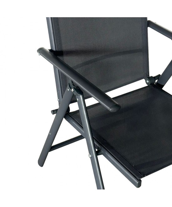 Πολυθρόνα Candor pakoworld ανθρακί μέταλλο και γκρι textilene 65x56x106εκ