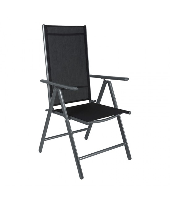 Πολυθρόνα Candor pakoworld ανθρακί μέταλλο και γκρι textilene 65x56x106εκ