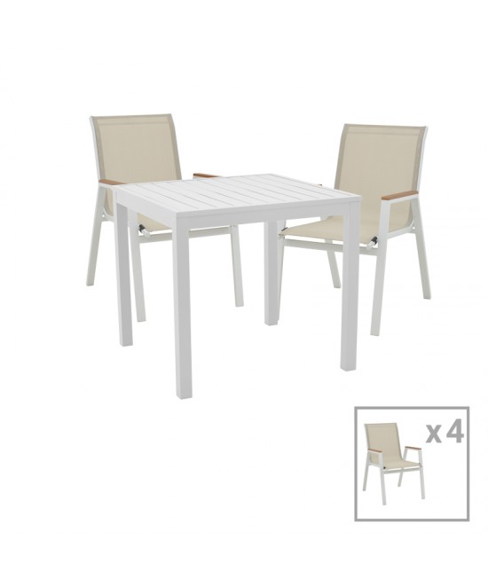 Τραπεζαρία Azelie-Kliton Ι pakoworld σετ 5τεμ γκρι ύφασμα-λευκό αλουμίνιο 77x55x94εκ