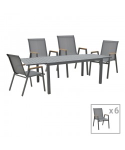 Τραπεζαρία Azelie-Lafla pakoworld σετ 7τεμ ανθρακί ύφασμα-ανθρακί αλουμίνιο 77x55x94εκ