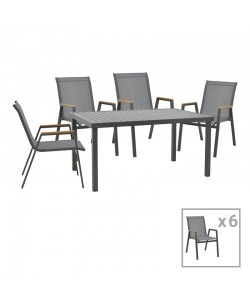 Τραπεζαρία Azelie-Kliton pakoworld σετ 7τεμ ανθρακί ύφασμα-ανθρακί αλουμίνιο 77x55x94εκ