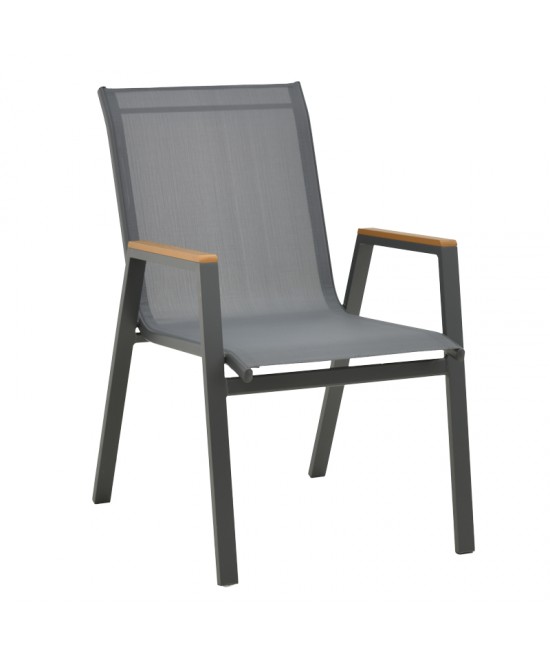 Τραπεζαρία Azelie-Kliton pakoworld σετ 7τεμ ανθρακί ύφασμα-ανθρακί αλουμίνιο 77x55x94εκ