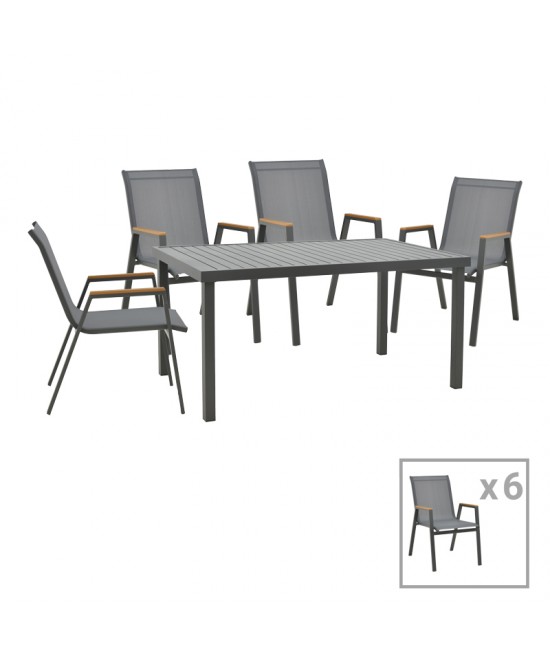 Τραπεζαρία Azelie-Kliton pakoworld σετ 7τεμ ανθρακί ύφασμα-ανθρακί αλουμίνιο 77x55x94εκ