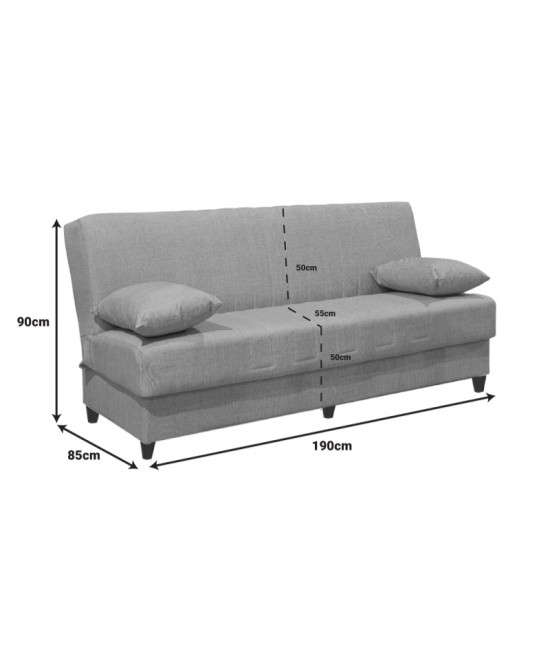 Καναπές-κρεβάτι με αποθηκευτικό χώρο τριθέσιος Romina pakoworld κρεμ ύφασμα 190x75x85εκ