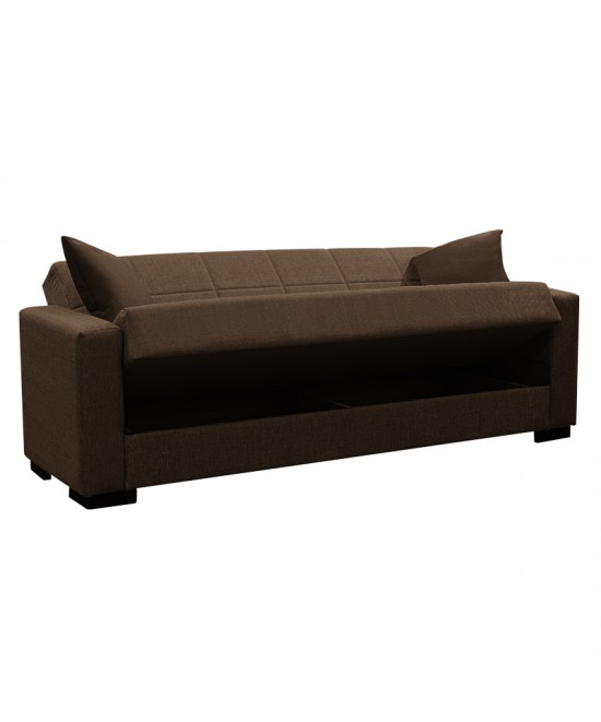 Καναπές-κρεβάτι με αποθηκευτικό χώρο τριθέσιος Vox pakoworld καφέ ύφασμα 214x82x83εκ