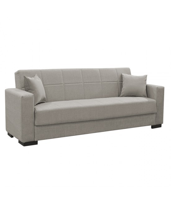 Καναπές-κρεβάτι με αποθηκευτικό χώρο τριθέσιος Vox pakoworld ανοιχτό γκρι ύφασμα 214x82x83εκ