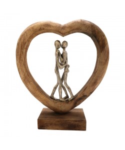 Επιτραπέζιο διακοσμητικό καρδιά Vrame Inart φυσικό μάνγκο ξύλο-αλουμίνιο 32x9x35εκ