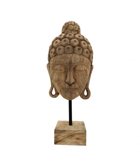 Επιτραπέζιο διακοσμητικό βούδας Mask Inart φυσικό μάνγκο ξύλο-μέταλλο 20x18.5x48.5εκ