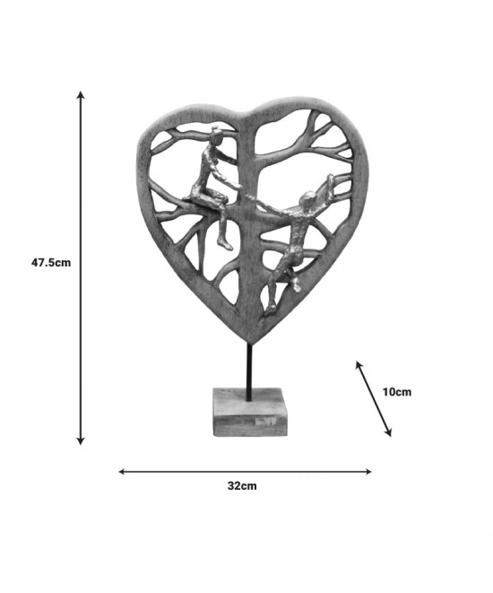 Επιτραπέζιο διακοσμητικό καρδιά Smarle Inart φυσικό μάνγκο ξύλο-αλουμίνιο 32x10x47.5εκ
