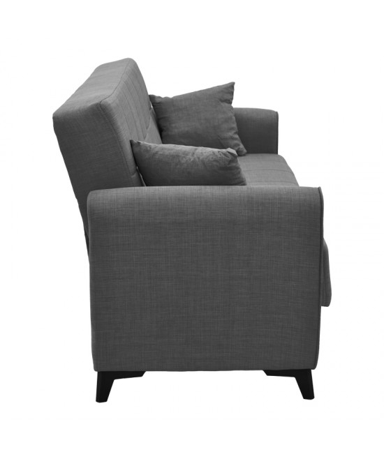 Καναπές-κρεβάτι με αποθηκευτικό χώρο τριθέσιος Lincoln pakoworld ανθρακί ύφασμα 225x85x90εκ