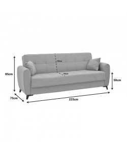 Καναπές-κρεβάτι με αποθηκευτικό χώρο τριθέσιος Lincoln pakoworld ανθρακί ύφασμα 225x85x90εκ