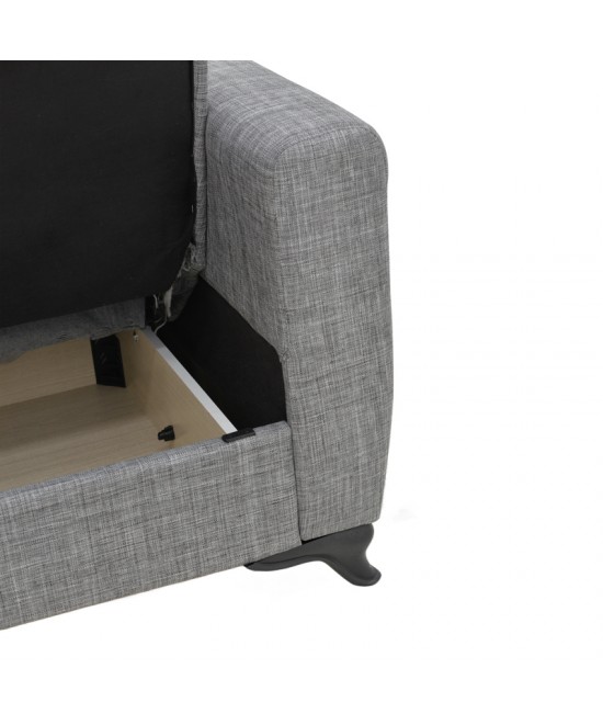Καναπές-κρεβάτι με αποθηκευτικό χώρο τριθέσιος Modesto pakoworld γκρι ύφασμα 215x85x80εκ