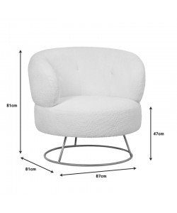 Πολυθρόνα Connie pakoworld κρεμ μπουκλέ ύφασμα-πόδι χρυσό μέταλλο 87x81x81εκ