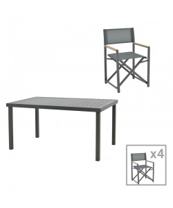 Τραπεζαρία Mabu-Klinton σετ 5τεμ pakoworld αλουμίνιο και ύφασμα σε ανθρακί απόχρωση 150x80x74εκ