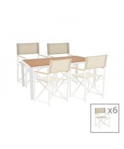 Τραπεζαρία Mabu-Nares σετ 7τεμ pakoworld λευκό αλουμίνιο και plywood σε φυσικό χρώμα 180x90x72.5εκ