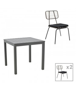Τραπεζαρία Naoki - Kliton σετ 3τεμ pakoworld ανθρακί αλουμίνιο και μέταλλο σε μαύρη απόχρωση 80x80x74εκ