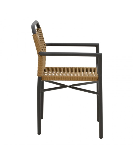 Τραπεζαρία Clutch -Thorio σετ 5τεμ pakoworld ανθρακί αλουμίνιο και plywood σε φυσική απόχρωση 160x90x75εκ