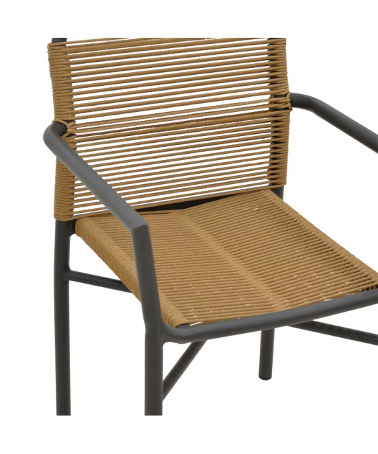 Τραπεζαρία Clutch -Thorio σετ 5τεμ pakoworld ανθρακί αλουμίνιο και plywood σε φυσική απόχρωση 160x90x75εκ