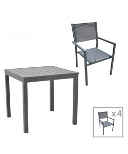 Τραπεζαρία Moly - Kliton Ι σετ 5τεμ pakoworld ανθρακί αλουμίνιο και textilene σε ανθρακί απόχρωση 80x80x74εκ