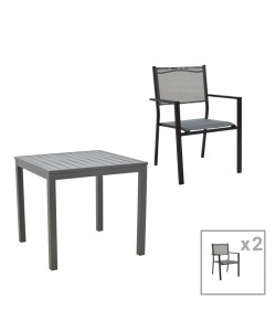 Τραπεζαρία Moly - Kliton σετ 3τεμ pakoworld ανθρακί και μαύρο αλουμίνιο-textilene σε ανθρακί απόχρωση 80x80x74εκ