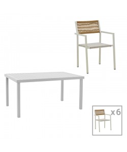 Τραπεζαρία Kliton - Savor σετ 7τεμ pakoworld αλουμίνιο σε λευκή απόχρωση 150x80x74εκ