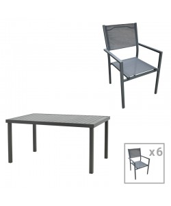 Τραπεζαρία Moly-Kliton B σετ 7τεμ pakoworld αλουμινίου και ανθρακί textilene 150x80x74εκ
