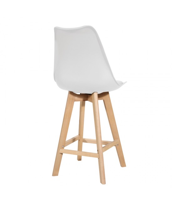 Σκαμπό μπαρ Gaston pakoworld λευκό pp-pu και ξύλινο πόδι σε φυσική απόχρωση 56x48.5x104εκ
