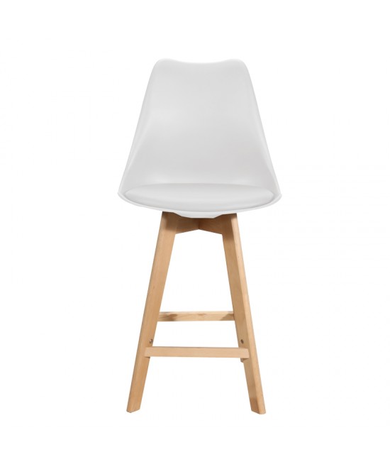 Σκαμπό μπαρ Gaston pakoworld λευκό pp-pu και ξύλινο πόδι σε φυσική απόχρωση 56x48.5x104εκ