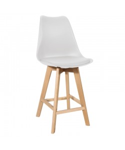 Σκαμπό μπαρ Gaston pakoworld λευκό pp-pu και ξύλινο πόδι σε φυσική απόχρωση 56x48.5x104εκ
