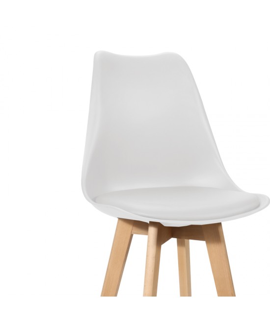 Σκαμπό μπαρ Gaston pakoworld λευκό pp-pu και ξύλινο πόδι σε φυσική απόχρωση 56x48.5x104εκ