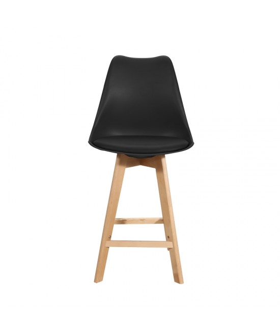 Σκαμπό μπαρ Gaston pakoworld μαύρο pp-pu και ξύλινο πόδι σε φυσική απόχρωση 56x48.5x104εκ