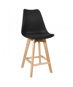 Σκαμπό μπαρ Gaston pakoworld μαύρο pp-pu και ξύλινο πόδι σε φυσική απόχρωση 56x48.5x104εκ