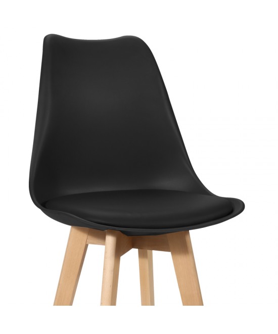 Σκαμπό μπαρ Gaston pakoworld μαύρο pp-pu και ξύλινο πόδι σε φυσική απόχρωση 56x48.5x104εκ