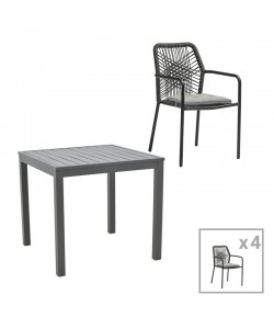 Τραπεζαρία Kliton-Kherson σετ 5τεμ pakoworld αλουμίνιο σε ανθρακί απόχρωση 80x80x74εκ