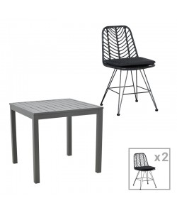 Τραπεζαρία Kliton-Naoki σετ 3τεμ pakoworld ανθρακί αλουμίνιο και μέταλλο σε μαύρη απόχρωση 80x80x74εκ